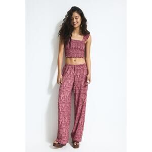 Divided by H&M Cropped smocked top and flowy wide leg pant set size medium